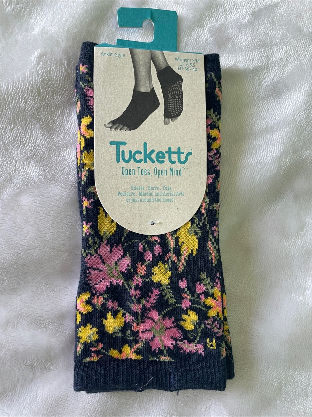 Women's Ankle Grip Socks - Black with Pink & Yellow Floral